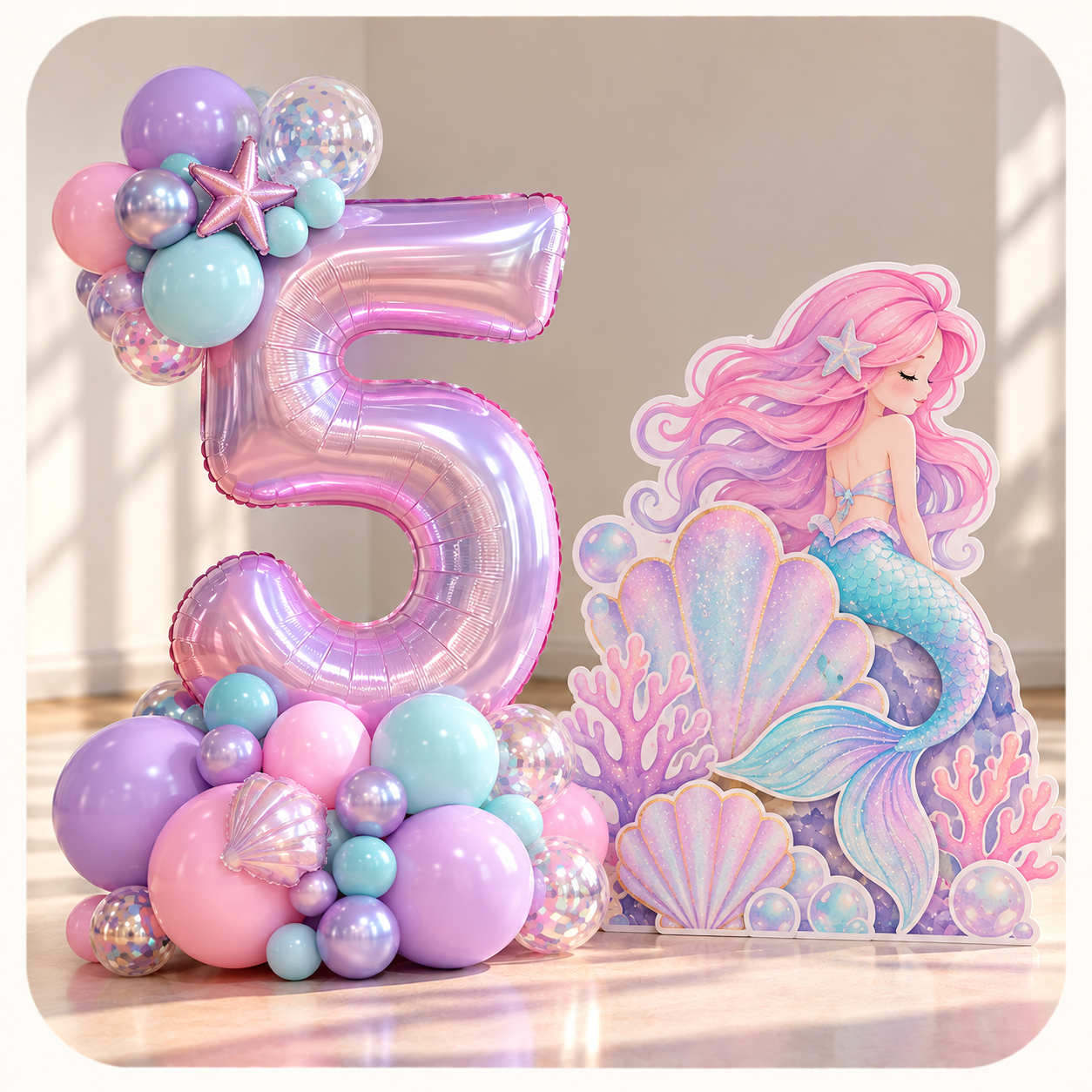 Mermaid number five balloon and standee celebration extra